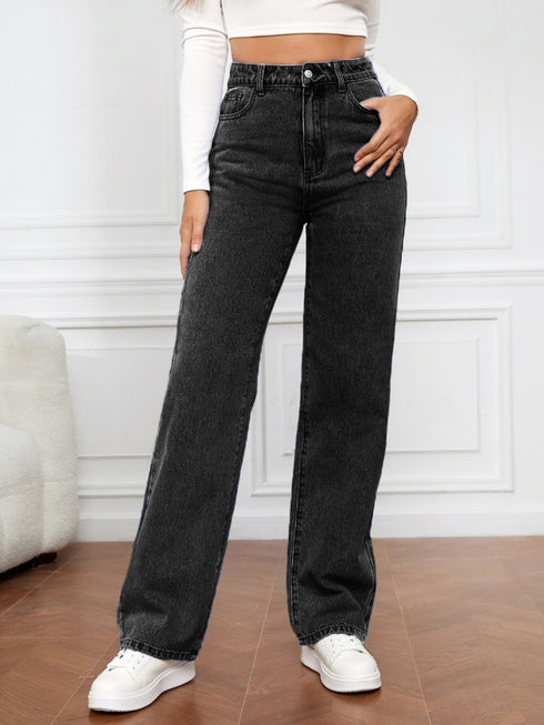 'Meadow' High Waist Straight Jeans - Celes Fashion